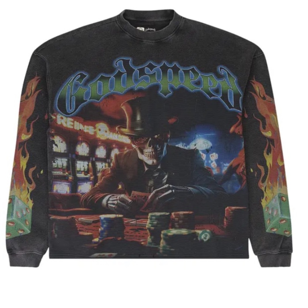 GODSPEED LIFE’S A GAMBLE LONG SLEEVE THERMAL T-SHIRT BLACK WASH - MULTIPLE AVAIL